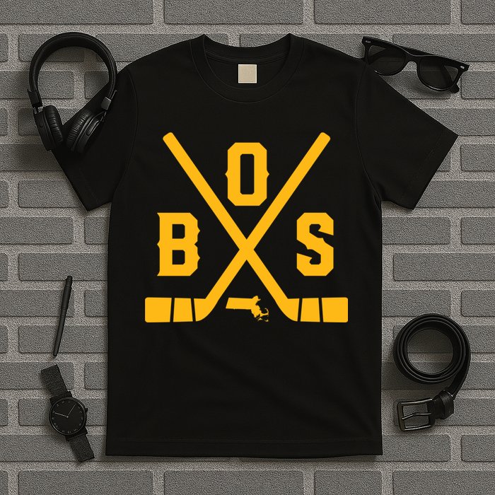 Vintage Boston Hockey Sticks State Outline T-Shirt