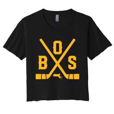 Vintage Boston Hockey Sticks State Outline Women's Crop Top Tee