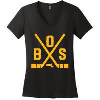 Vintage Boston Hockey Sticks State Outline Women's V-Neck T-Shirt