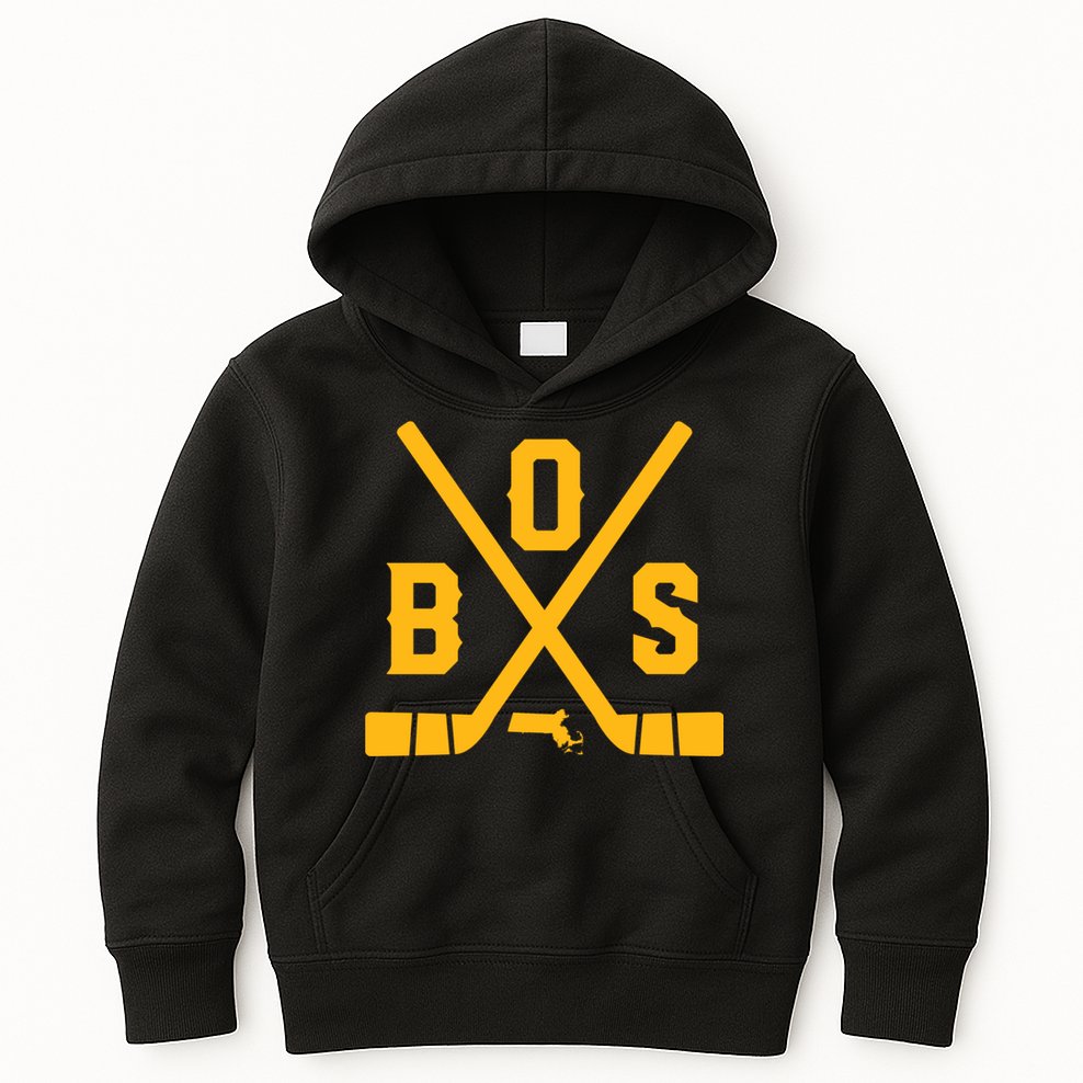 Vintage Boston Hockey Sticks State Outline Kids Hoodie