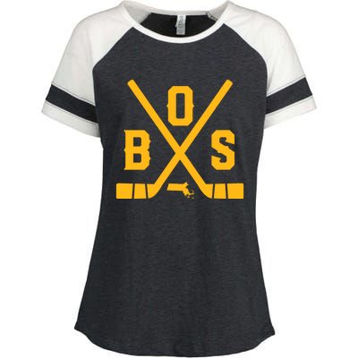 Vintage Boston Hockey Sticks State Outline Enza Ladies Jersey Colorblock Tee