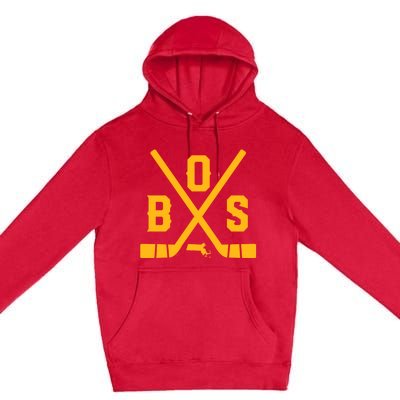 Vintage Boston Hockey Sticks State Outline Premium Pullover Hoodie