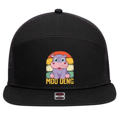 Vintage Baby Hippo Moo Deng Funny Baby Pygmy Moo Deng 7 Panel Mesh Trucker Snapback Hat
