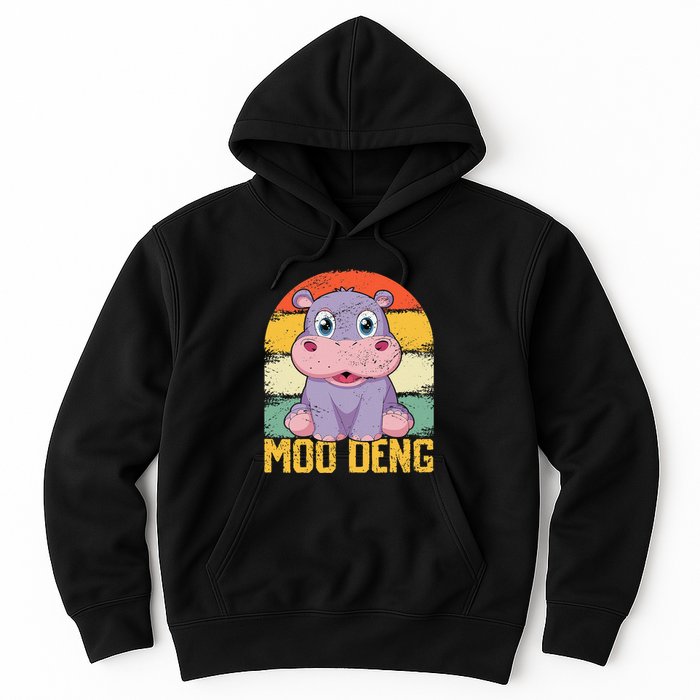 Vintage Baby Hippo Moo Deng Funny Baby Pygmy Moo Deng Hoodie