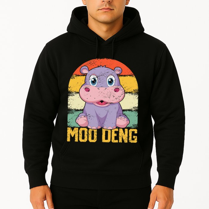 Vintage Baby Hippo Moo Deng Funny Baby Pygmy Moo Deng Hoodie