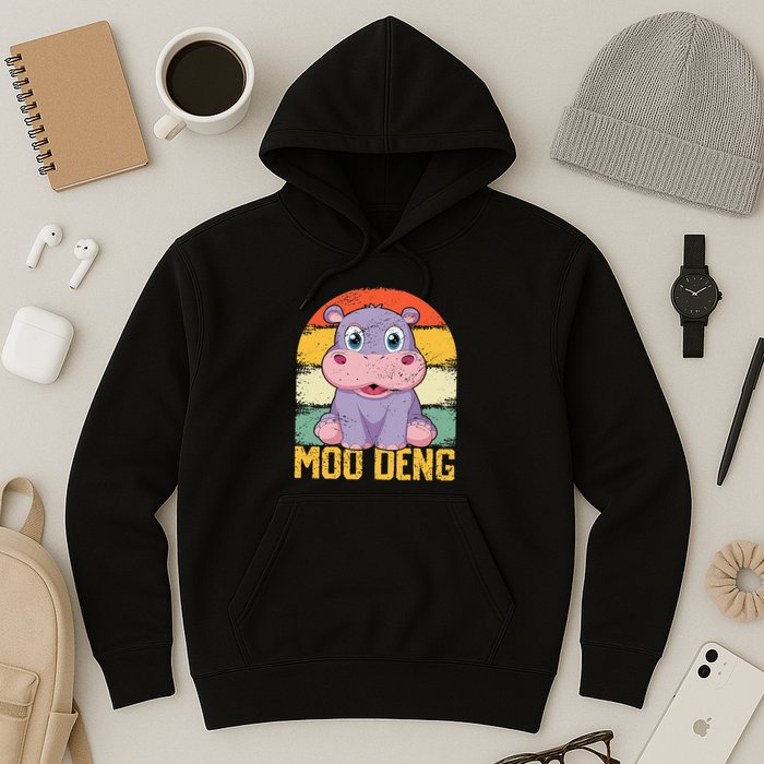 Vintage Baby Hippo Moo Deng Funny Baby Pygmy Moo Deng Hoodie