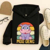 Vintage Baby Hippo Moo Deng Funny Baby Pygmy Moo Deng Hoodie