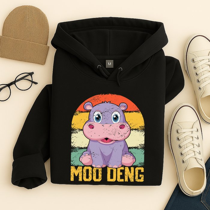 Vintage Baby Hippo Moo Deng Funny Baby Pygmy Moo Deng Hoodie