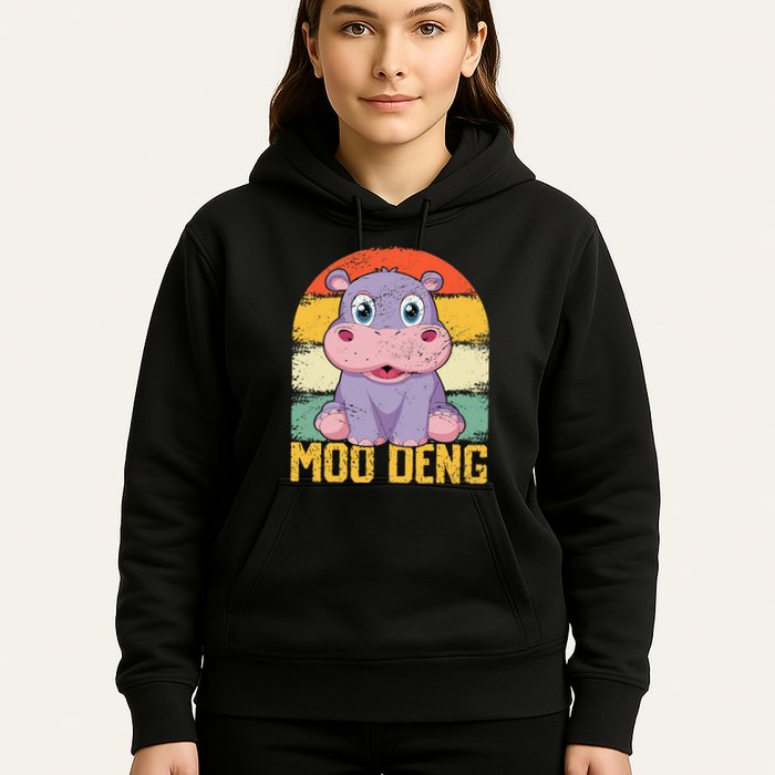 Vintage Baby Hippo Moo Deng Funny Baby Pygmy Moo Deng Hoodie