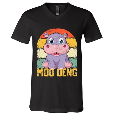 Vintage Baby Hippo Moo Deng Funny Baby Pygmy Moo Deng V-Neck T-Shirt