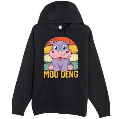 Vintage Baby Hippo Moo Deng Funny Baby Pygmy Moo Deng Premium Pullover Hoodie