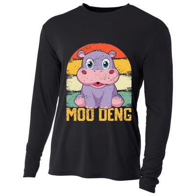 Vintage Baby Hippo Moo Deng Funny Baby Pygmy Moo Deng Cooling Performance Long Sleeve Crew