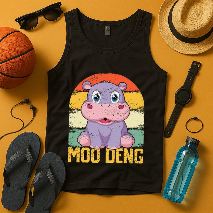 Vintage Baby Hippo Moo Deng Funny Baby Pygmy Moo Deng Tank Top