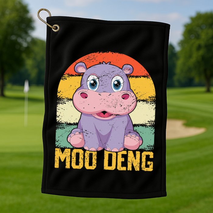 Vintage Baby Hippo Moo Deng Funny Baby Pygmy Moo Deng Golf Towel