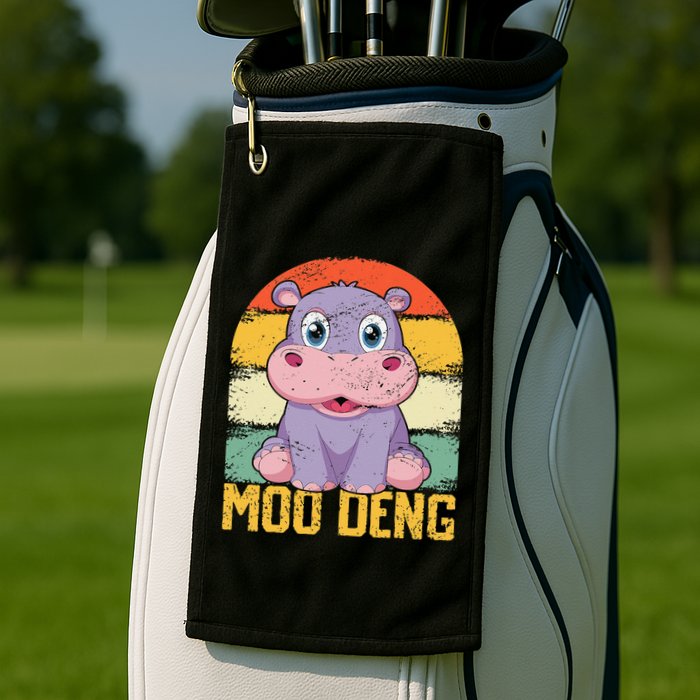 Vintage Baby Hippo Moo Deng Funny Baby Pygmy Moo Deng Golf Towel