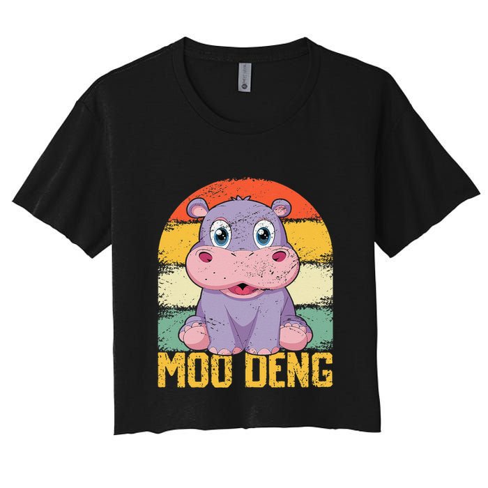 Vintage Baby Hippo Moo Deng Funny Baby Pygmy Moo Deng Crop Top