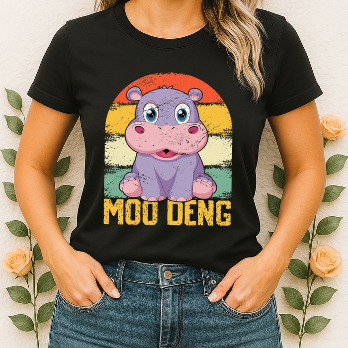 Vintage Baby Hippo Moo Deng Funny Baby Pygmy Moo Deng Womens T-Shirt