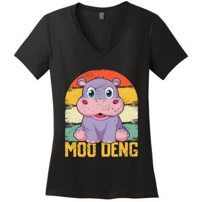 Vintage Baby Hippo Moo Deng Funny Baby Pygmy Moo Deng Women's V-Neck T-Shirt
