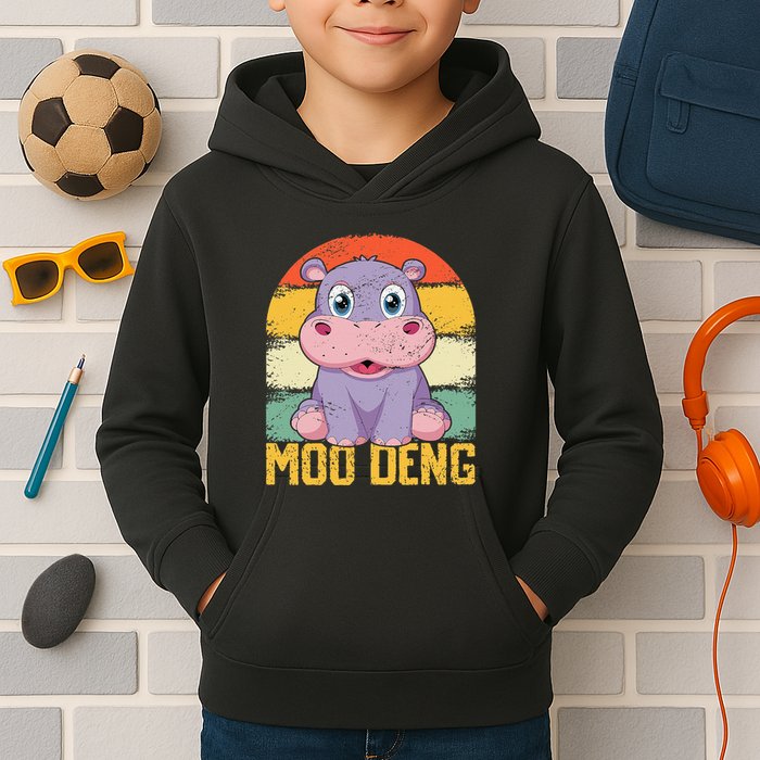 Vintage Baby Hippo Moo Deng Funny Baby Pygmy Moo Deng Kids Hoodie