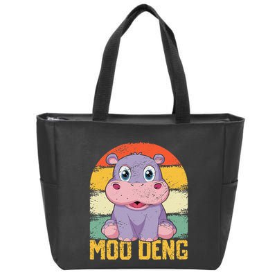 Vintage Baby Hippo Moo Deng Funny Baby Pygmy Moo Deng Zip Tote Bag