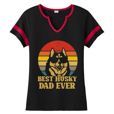 Vintage Best Husky Dad Ever Gift For Dog Lover Ladies Halftime Notch Neck Tee