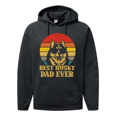 Vintage Best Husky Dad Ever Gift For Dog Lover Performance Fleece Hoodie