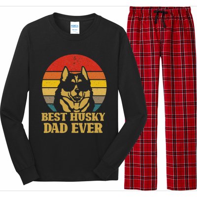 Vintage Best Husky Dad Ever Gift For Dog Lover Long Sleeve Pajama Set