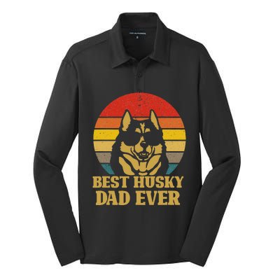 Vintage Best Husky Dad Ever Gift For Dog Lover Silk Touch Performance Long Sleeve Polo