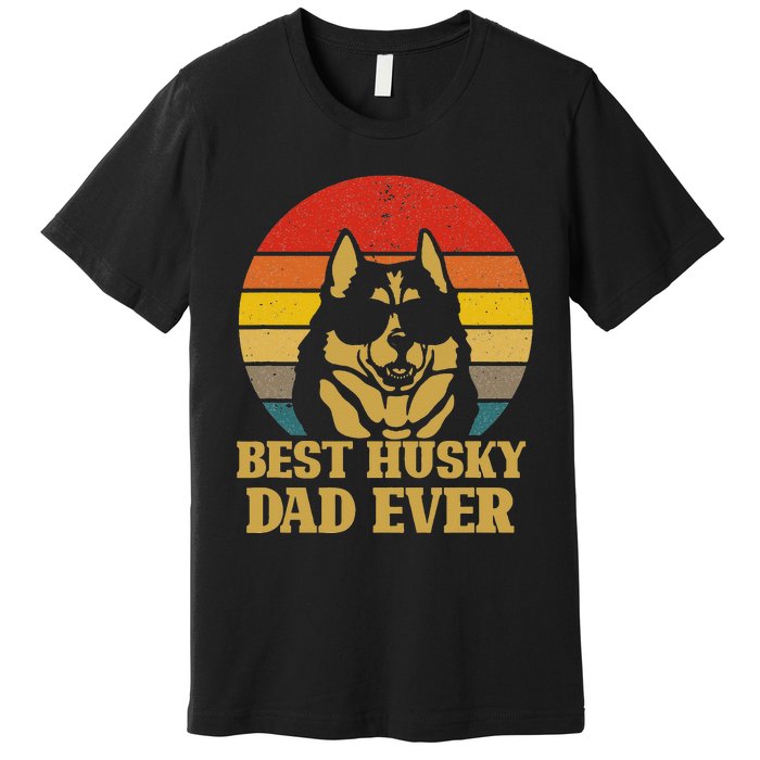 Vintage Best Husky Dad Ever Gift For Dog Lover Premium T-Shirt