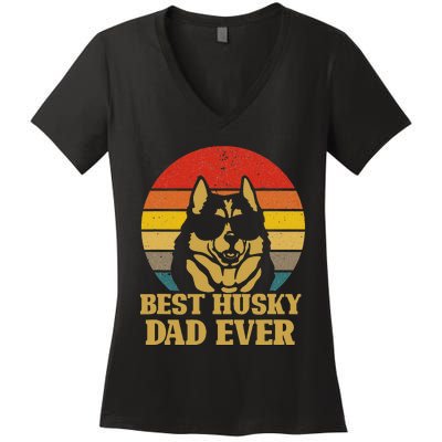 Vintage Best Husky Dad Ever Gift For Dog Lover Women's V-Neck T-Shirt