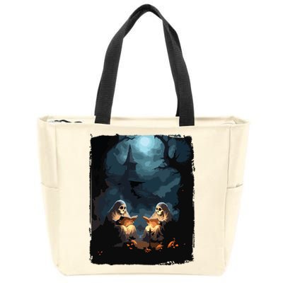 Vintage Boo Halloween Camping Reading Teacher Books Ghost Zip Tote Bag