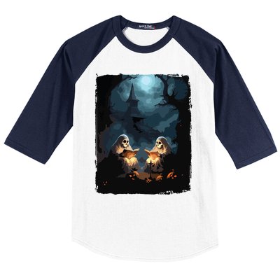 Vintage Boo Halloween Camping Reading Teacher Books Ghost Baseball Sleeve Shirt