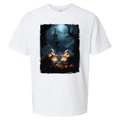 Vintage Boo Halloween Camping Reading Teacher Books Ghost Sueded Cloud Jersey T-Shirt