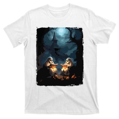 Vintage Boo Halloween Camping Reading Teacher Books Ghost T-Shirt