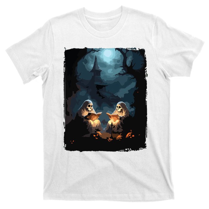 Vintage Boo Halloween Camping Reading Teacher Books Ghost T-Shirt