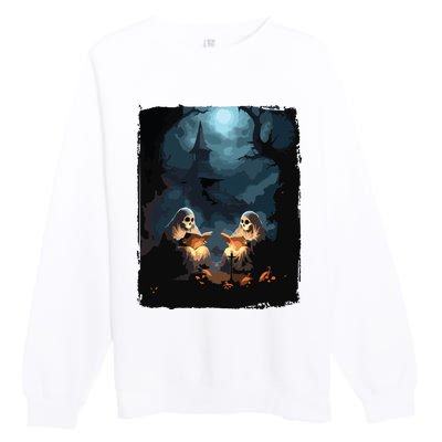 Vintage Boo Halloween Camping Reading Teacher Books Ghost Premium Crewneck Sweatshirt