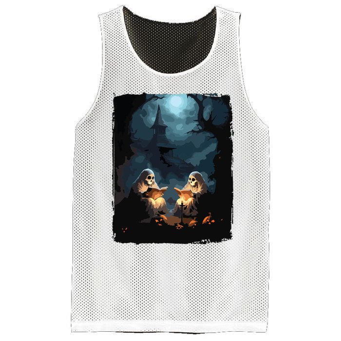 Vintage Boo Halloween Camping Reading Teacher Books Ghost Mesh Reversible Basketball Jersey Tank