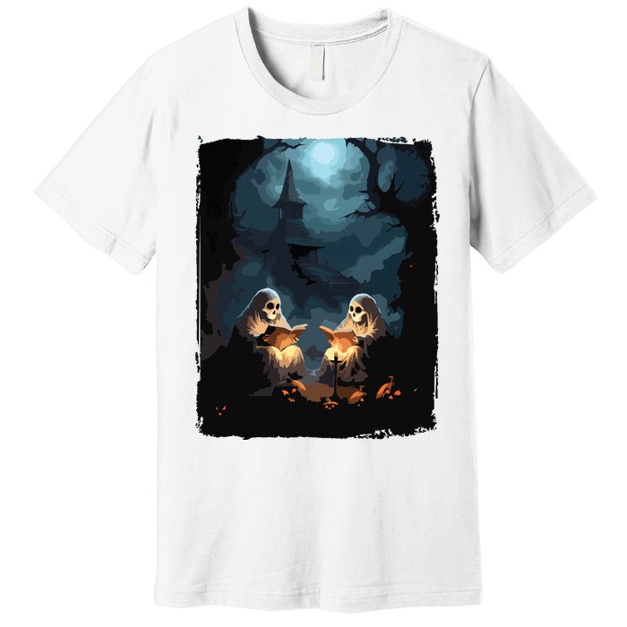 Vintage Boo Halloween Camping Reading Teacher Books Ghost Premium T-Shirt