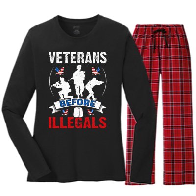 Veterans Before Illegal 4th Of July USA Soldier American Women's Long Sleeve Flannel Pajama Set 