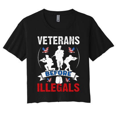 Veterans Before Illegal 4th Of July USA Soldier American Women's Crop Top Tee