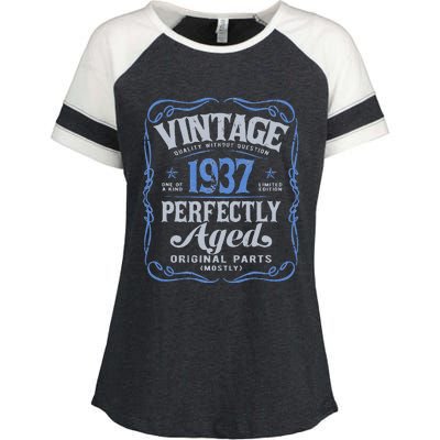 Vintage Born In 1937 Classic Birthday Enza Ladies Jersey Colorblock Tee