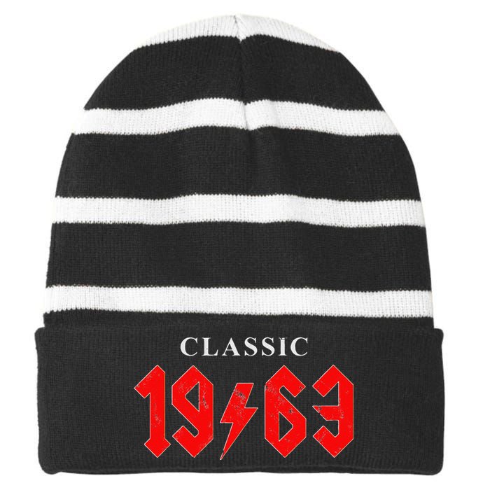 Vintage Born In 1963 Classic Birthday Striped Beanie with Solid Band