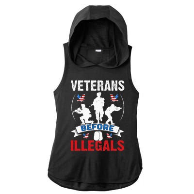 Veterans Before Illegal 4th Of July USA Soldier American Ladies PosiCharge Tri-Blend Wicking Draft Hoodie Tank