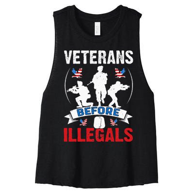 Veterans Before Illegal 4th Of July USA Soldier American Women's Racerback Cropped Tank