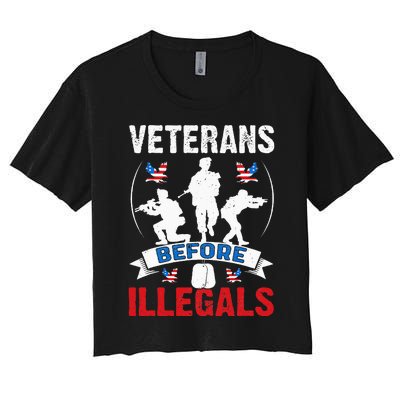 Veterans Before Illegal 4th Of July USA Soldier American Women's Crop Top Tee