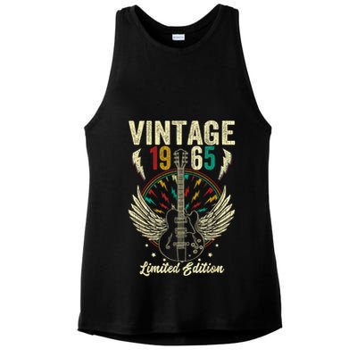 Vintage Born In 1965 60th Birthday 60 Years Old Guitar Ladies PosiCharge Tri-Blend Wicking Tank