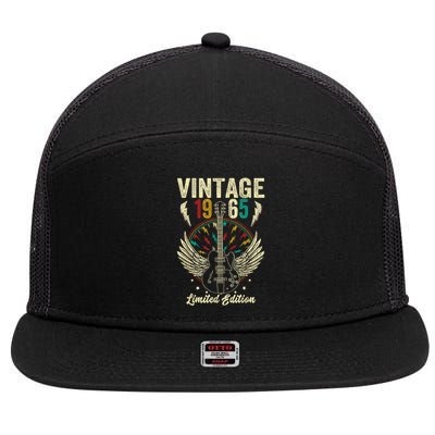 Vintage Born In 1965 60th Birthday 60 Years Old Guitar 7 Panel Mesh Trucker Snapback Hat