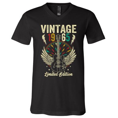 Vintage Born In 1965 60th Birthday 60 Years Old Guitar V-Neck T-Shirt