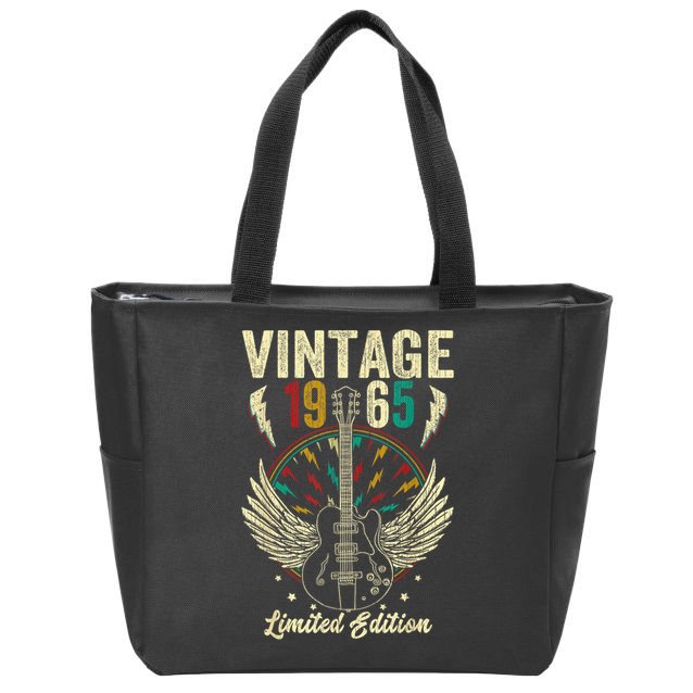 Vintage Born In 1965 60th Birthday 60 Years Old Guitar Zip Tote Bag