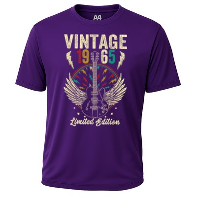 Vintage Born In 1965 60th Birthday 60 Years Old Guitar Cooling Performance Crew T-Shirt